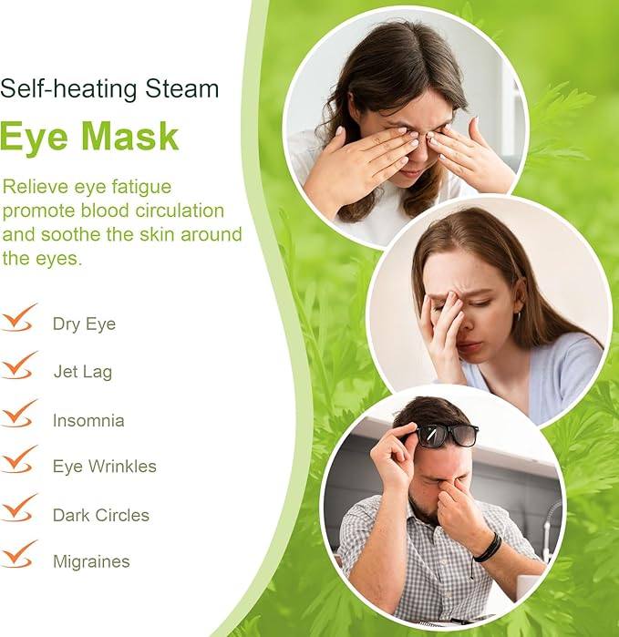 30 PCS Steam Eye Masks wormwood Heated Eye Mask Self Heating for Eyes, Disposable Warming Eye Mask for Sleep, Unscented Scent Eye Steam Mask for Spa/Travel, Stress Relif & Relaxation Gifts for Women - Bloomnest