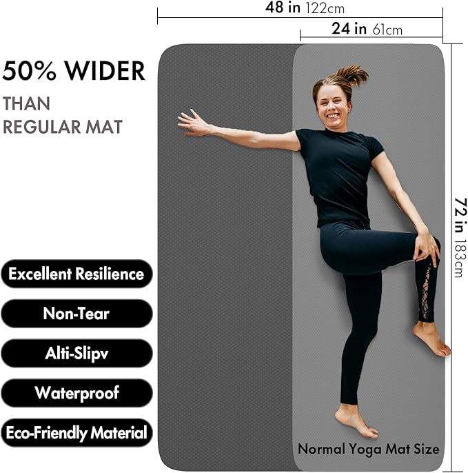 FrenzyBird Large Yoga Mat 6'x 4'（72”x 48”）—1/4" &1/3" Extra Wide Exercise Mat 183cm x 122cm Large Exercise Mat Big Home Yoga Mat Pilates Mat,Non Slip,Thick,TPE Workout Mat,for Women & Men, Yoga, Pilates, Gym and Floor Workouts Pilates - Bloomnest