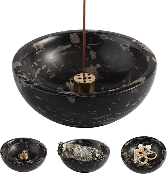 Koville Italian Natural Marble Incense Holder, Incense Holders for Sticks, Sturdy Incense Burner Ash Catcher, Ideal for Meditation, Relaxing, Easy to Clean(Nero Portoro)