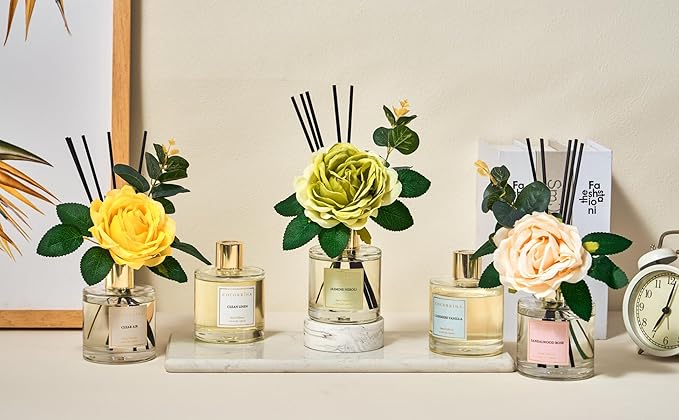 Cocorrina Reed Diffuser Set, Flower Reed Diffuser Black Forest 6.7 oz, Scented Diffuser with Sticks Home Fragrance Essential Oil for Bathroom Shelf Decor, Living Room, Large Room, 1pack - Bloomnest