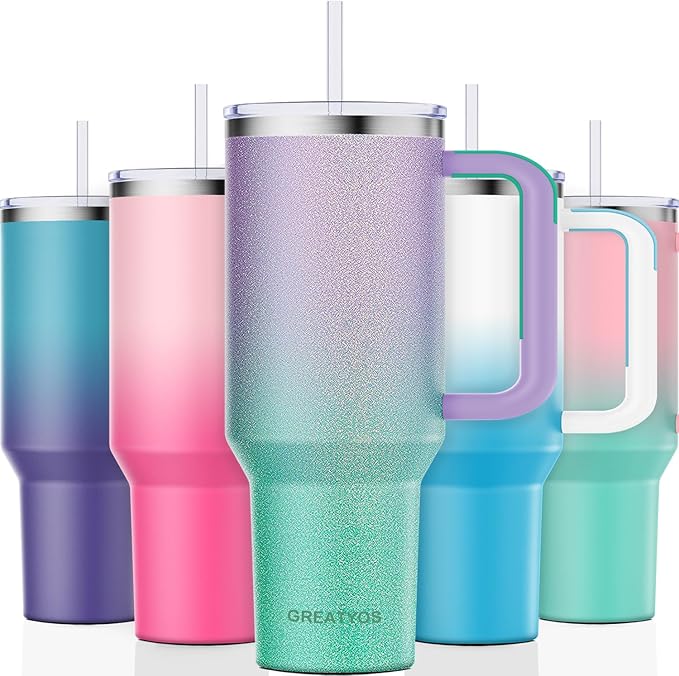 40 oz Tumbler with Handle and Straw Lid Insulated Tumblers Cups with Lids Straws Double Wall Vacuum Leak Proof Stainless Steel 40oz Tumbler Travel Mug Gifts for Men Women Him Her (Glitter) - Bloomnest