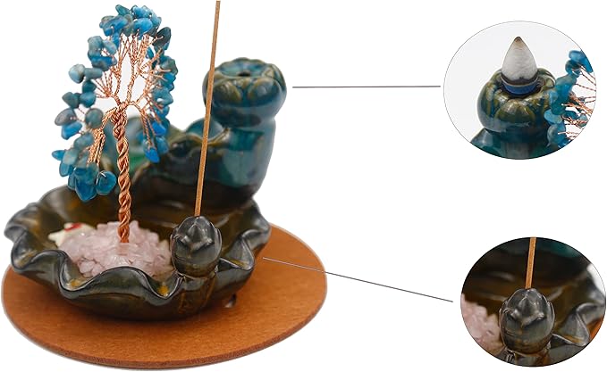 Waterfall Burner, Crystal Tree Backflow Incense Holder, with 30 Incense Cones, 30 Incense Stick, 1 Healing Crystal Necklace, Aromatherapy Anxiety Relief Items, Mom Gifts for Christmas - Bloomnest