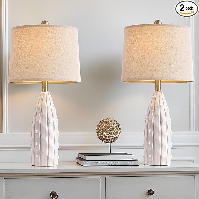 23.75-inch Ceramic Table Lamps Set of 2 for Living Room, Bedside Lamp for Bedroom and Farmhouse Nightstands or End Tables - Bloomnest