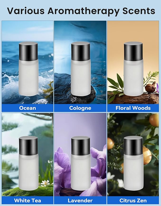 Smart Car Air Freshener, Car Air Freshener Diffuser, Car Diffuser with 360° Rotatable Vent Clip 3 Smart Scent Modes, 6 Refillable Scents for Long Lasting Fragrance - Bloomnest