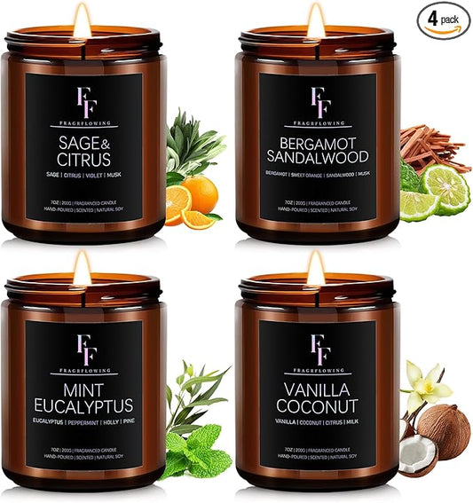 Scented Candles Set, Candles for Home Scented Soy Wax Candles, 4 Pack 28 Oz Aromatherapy Candles Gift Set for Women Men (Sage/Vanilla/Mint/Sandalwood) - Bloomnest
