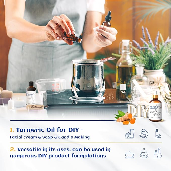 HIQILI 100ML Turmeric Oil for Face Skin Care, Aromatherapy,100% Pure, Use After Dilution- 3.38 Fl Oz - Bloomnest