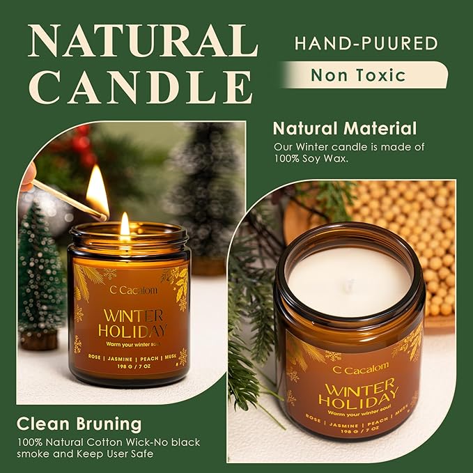 Christmas Soy Candles for Christmas Home Decor Non-Toxic Aromatherapy Scented Candles for Holiday Christmas Gifts, Cozy Cute Jar Candle, Winter Candle for Women Men, Siberian Fir Candle - Bloomnest