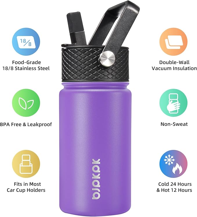 BJPKPK Water Bottle with Straw Lid, 15 oz Insulated Water Bottle, Stainless Steel Metal Water Bottles, Reusable Leak Proof BPA Free Thermo, Flask, Cups, Macaron-Modena - Bloomnest