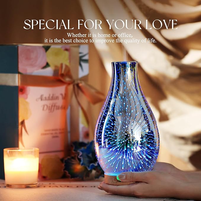 Porseme Essential Oil Diffuser 3D Glass Aromatherapy Ultrasonic Humidifier Cool Mist, Auto Shut-Off, Timer Setting, BPA Free for Home Office Hotel Yoga Gym Leisure SPA Gift 100ml Porseme
