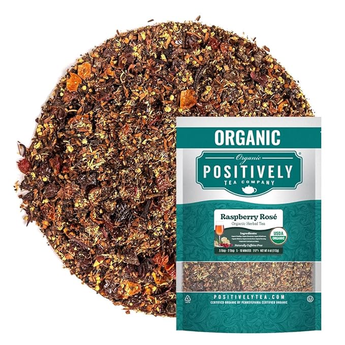 Organic Positively Tea Company, Raspberry Rosé, Herbal Tea, Loose Leaf, 4 Ounce - Bloomnest
