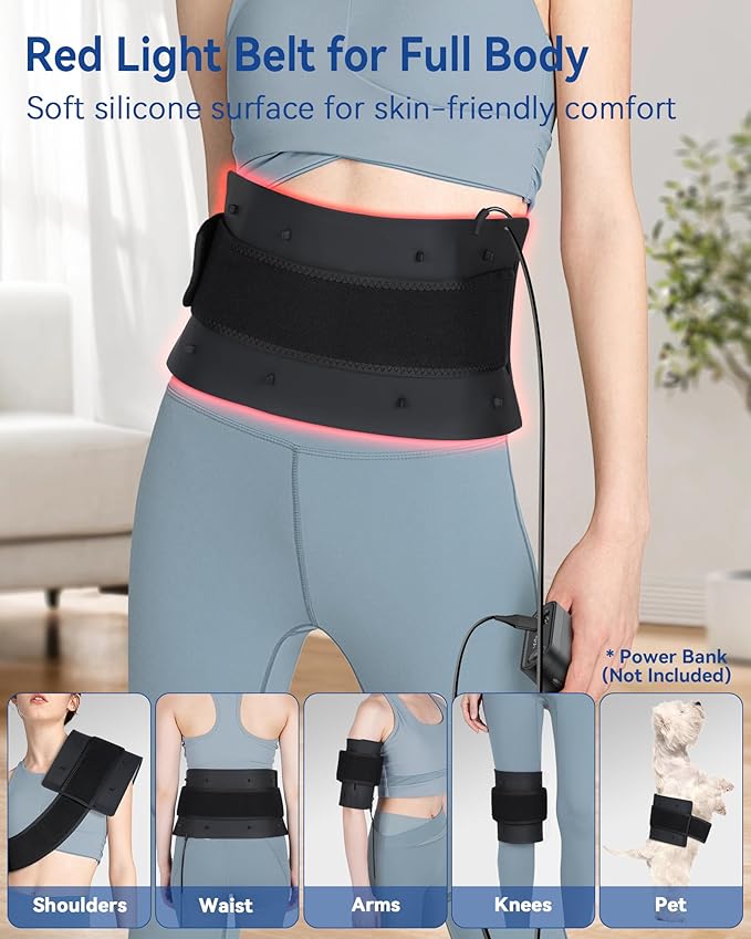 KingPavonini Red Light Therapy for Body, 2-in-1 Red Light Therapy Lamp Convertible to Wearable Belt, 9 Modes, 660nm Red & 850nm Infrared Light Therapy for Face Back Waist Knee, Muscle Recovery KingPavonini