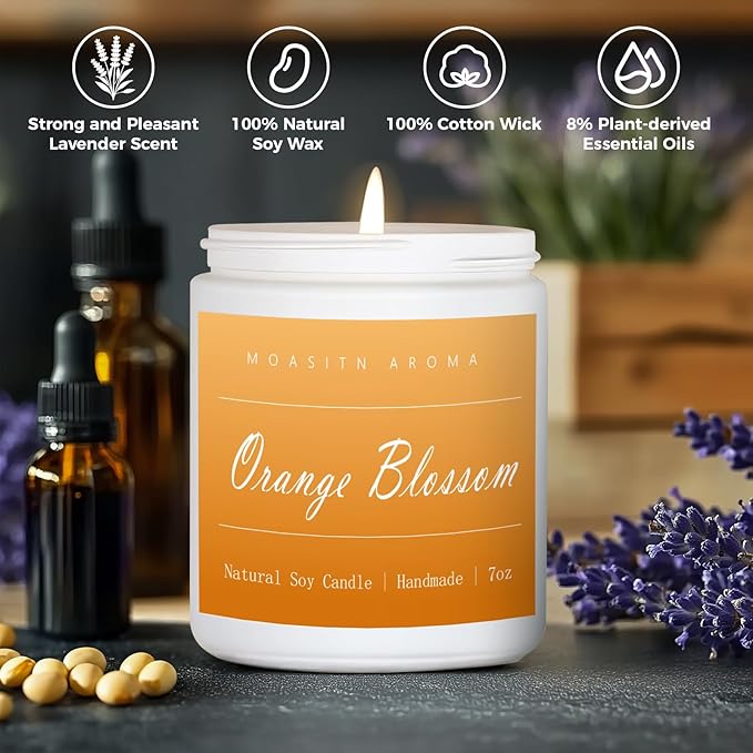 MOASITN Orange Blossom Highly Scented Candles for Home| Natural Soy Aromatherapy Candle| Handmade Long Lasting Jar Candle| Candel Gift for Women,Men as Spring, Summer,Relaxing,Housewarming Gifts| 7oz - Bloomnest