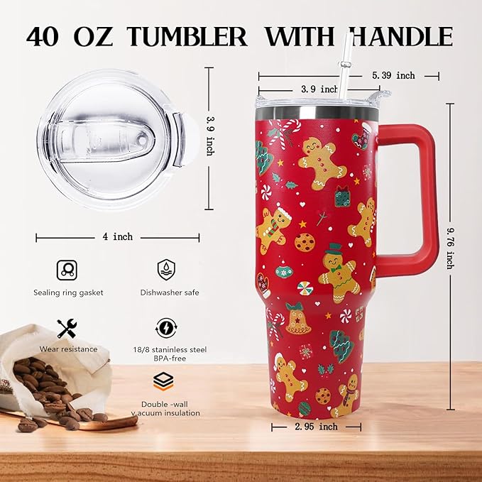 Ceovfoi 40 Oz Gingerbread Tumbler With Handle, Gingerbread Coffee Travel Mug Cup, Christmas Decor, Christmas Gifts for Women - Bloomnest