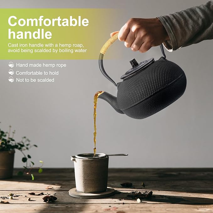 suyika Japanese Tetsubin Cast Iron Teapot Tea Kettle pot with Stainless Steel Infuser for Stovetop Safe Coated with Enameled Interior 22 oz/650 ml - Bloomnest