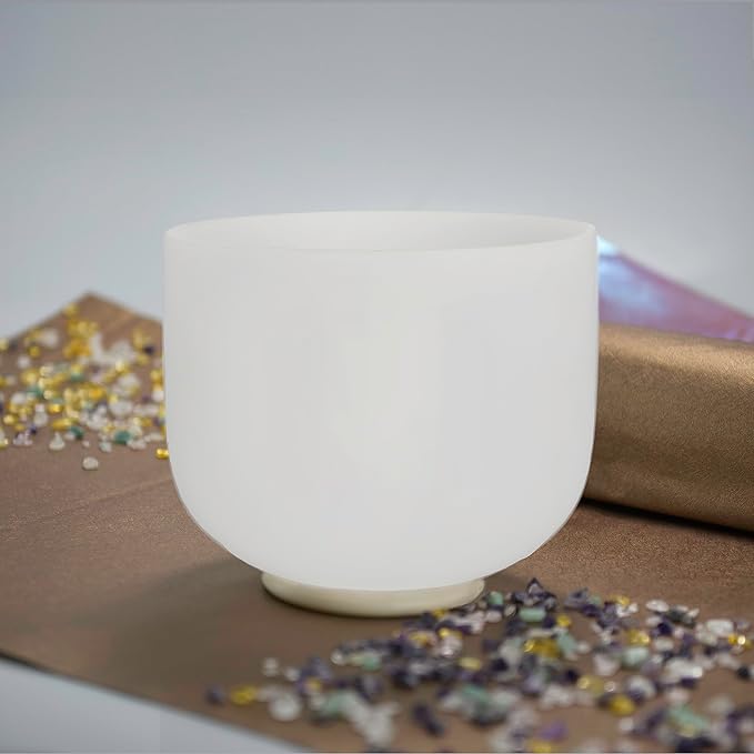 TOPFUND G Note Crystal Singing Bowl Throat Chakra 8 inch with Heavy Duty Carrying Case and Suede Mallet