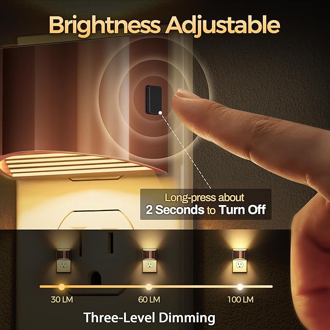 DORESshop LED Night Light[2 Pack], Night Lights Plug into Wall, 3 Level Brightness Adjustable Plug in Night Light, Dusk to Dawn Sensor Nightlights for Adults,Bedroom,Bathroom,Hallway,3000K Rose Gold - Bloomnest