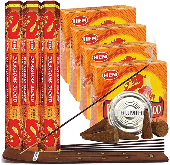 Dragon's Blood Incense Sticks and Cone Incense Holder Variety Pack Bundle insence insense insienso TRUMIRI