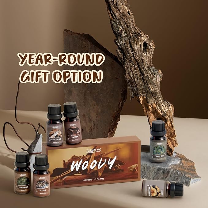 SALUBRITO Woody Fragrance Oils Set, Wood Essential Oil Set for Diffuse, Forest Pine, Sandalwood, Leather, Teakwood, Myrrh, Cedarwood Scented Oil for Candle, Soap Making - Bloomnest