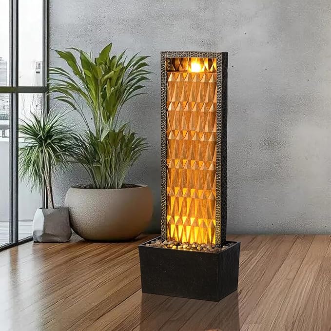 Indoor Water Fountain - 27'' Tall Waterfalls Water Features, Gold Brilliant Design, Decor Your Home, Livingroom,Office,Outdoor Garden, Patio, Backyard - Bloomnest
