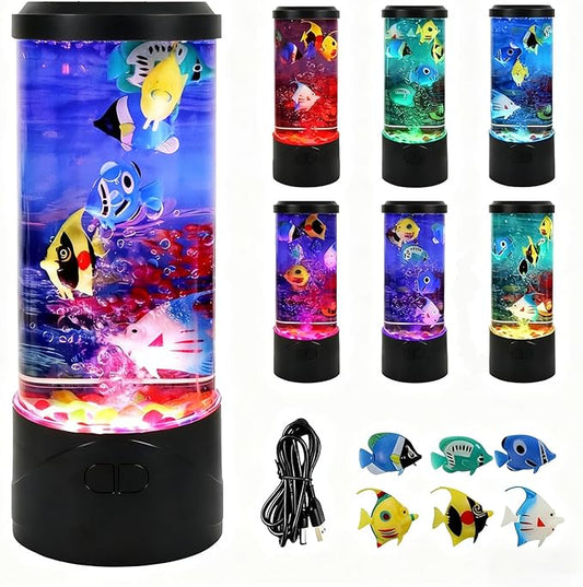 Toycol Bubble Fish Lamp,Artificial Aquarium Lamp with 7-Color Changing,Sensory Bubble Tube Light with 6 Fake Fish Moving,Mood Night Light,Great Gift for Kids & Adults,Decor for Home Office Bedroom - Bloomnest
