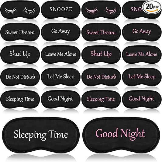 Eurzom 20 Pieces Funny Eye Sleeping Mask Bulk with Adjustable Strap Blackout Eye Sleep Mask for Night Blindfold Cover for Women Men (Cute Black) - Bloomnest