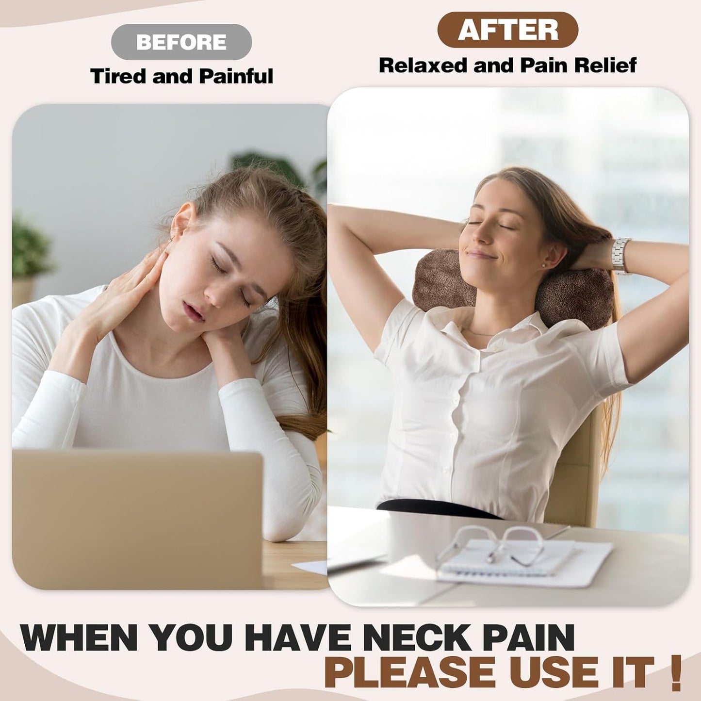 1 Pc Neck Pillow for Recliner Headrest Pillow Bone Shaped Chair Plush with Adjustable Strap Neck Support and Pain Relief Curve Head Cushion for Car Travel Airplane (Brown)