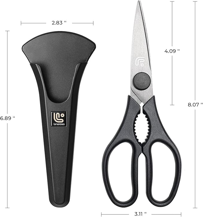Linoroso Kitchen Shears Heavy Duty Kitchen Scissors with Magnetic Holder, Dishwasher Safe Scissors All Purpose Come Apart Blade Made with Japanese Steel 4034 for Meat/Vegetables/BBQ/Herbs, Black - Bloomnest