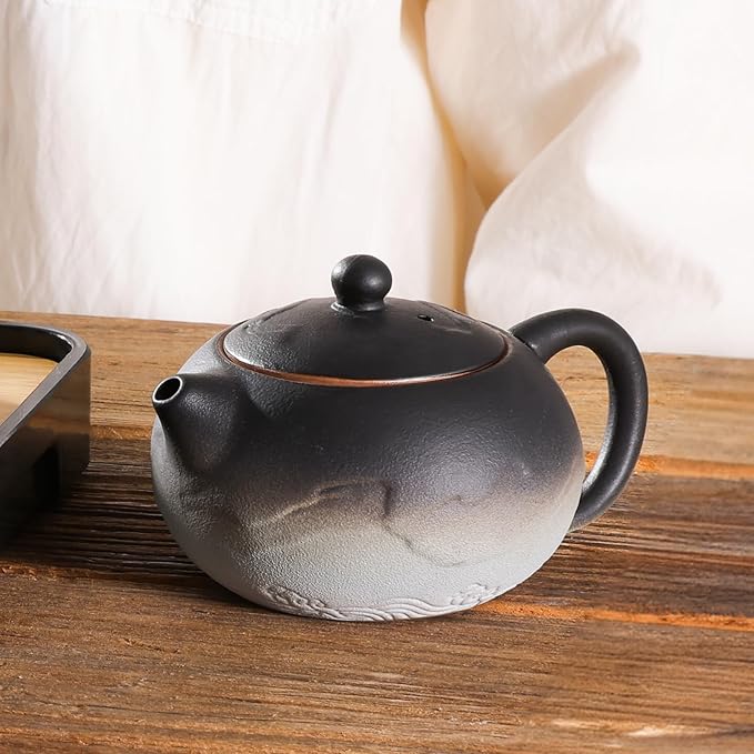 LURRIER Gongfu tea sets, Portable Ceramic TeaSet, Asian Tea sets for adult, Tea Gift sets, Grey leather case, Portable Travel Bag,Home,Gifting,Outdoor and Office(XBlack and White) - Bloomnest