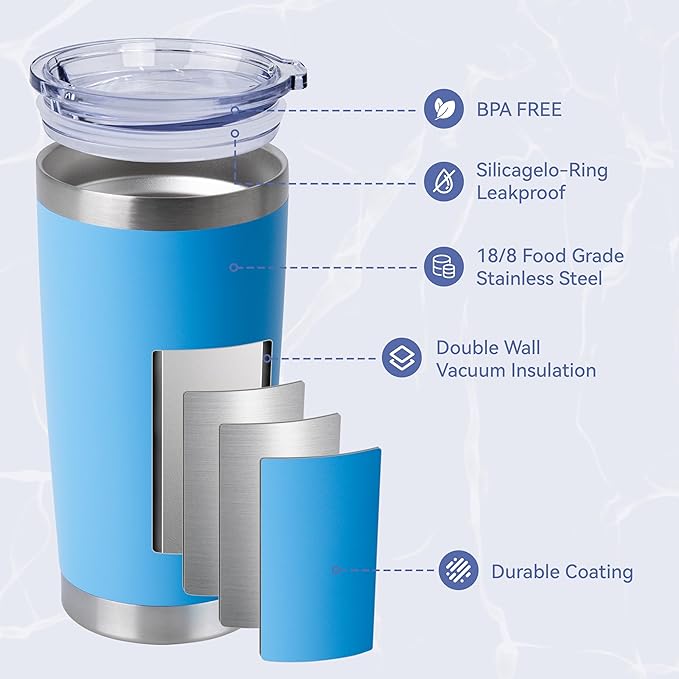 HASLE OUTFITTERS 20oz Stainless Steel Tumblers Bulk, Insulated Travel Cup with Lid, Double Wall Vacuum Coffee Mug for Cold & Hot Drinks 8 Pack, Royal Blue - Bloomnest