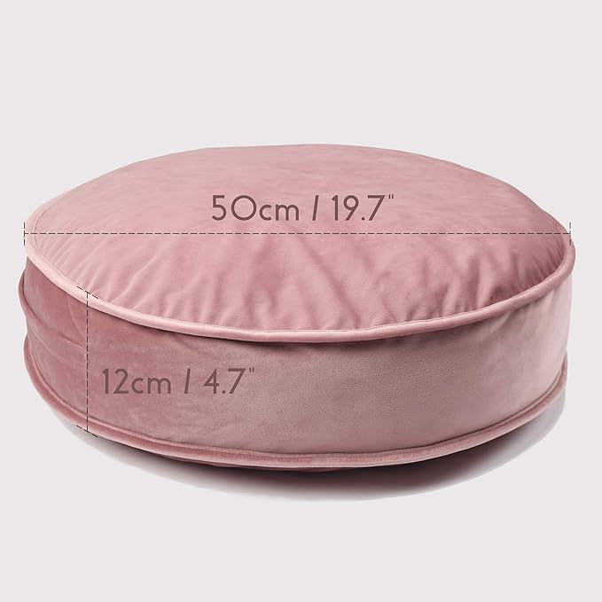 Velvet Floor Pillows Round Chair Cushion Couch Throw Pillow Soft Pouf Seat Mattress Bean Bag for Reading Nook Play Room (19.7 in, Dusty Rose)