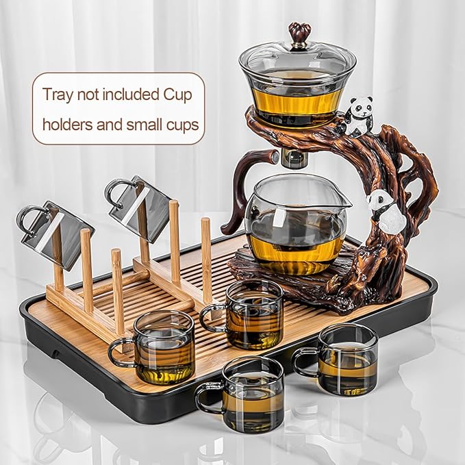Lazy Kungfu Drip TeaPot, Heat Resistant Tea Set, Semi-Automatic Glass Teapot Suit for Magnetic Water Flow Wooden Glass Teapot Set