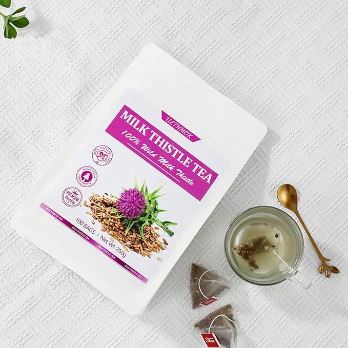 Premium 100 Milk Thistle Tea Bags, Made with 100% Wild Milk Thistle Seeds, for Liver Detox & No Additives & Caffeine Free. - Bloomnest