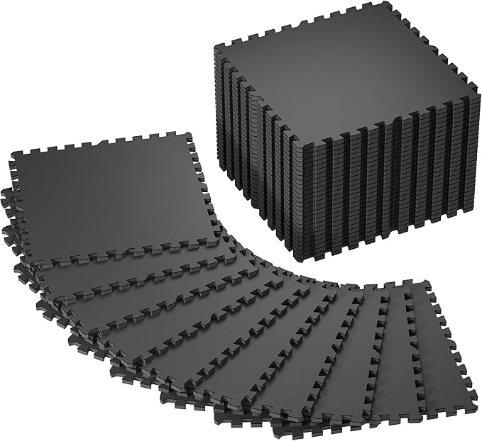 SUPERJARE 0.56'' Thick 36 Pcs 144 Sq Ft Rubber Top Exercise Equipment Mats, High Density EVA Foam Mats with Rubber Top, Interlocking Gym Flooring for Home Gym, Protective Workout Mat, Black - Bloomnest