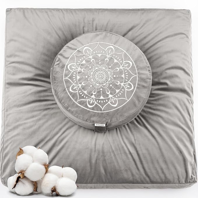 Hihealer Meditation Cushion, Traditional Tibetan Meditation Pillow Velvet Cover - Large Floor Cushion Seating for Adults - Yoga Buckwheat Bolster for Women、Moms - Bloomnest