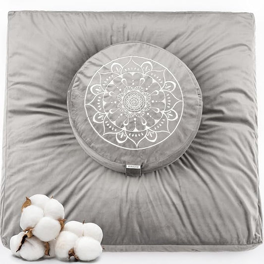 Hihealer Meditation Cushion, Traditional Tibetan Meditation Pillow Velvet Cover - Large Floor Cushion Seating for Adults - Yoga Buckwheat Bolster for Women、Moms - Bloomnest
