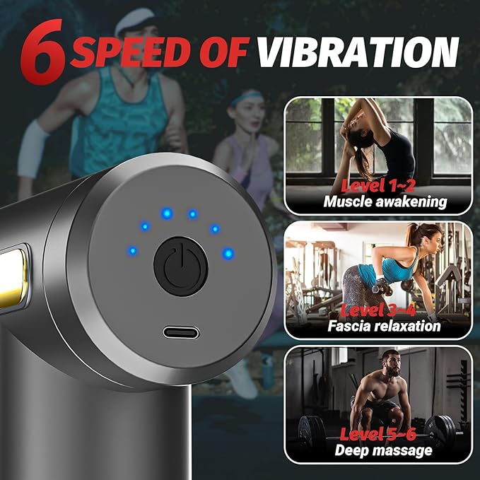 Massage Gun, Small Travel Tool, Massage Gun Deep Tissue,Percussion Handheld Portable Muscle Massager Tool for Full Body Pain Relief, Ideal Gifts for Men, Women(Gray) - Bloomnest