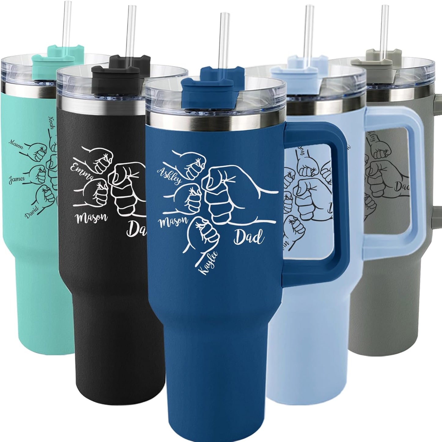 ThermoThrill Ships Next Day, Personalized Fathers Day Tumbler Gifts Custom 40 Oz Tumbler with Handle Stainless Steel Mug Dad Gift for Men