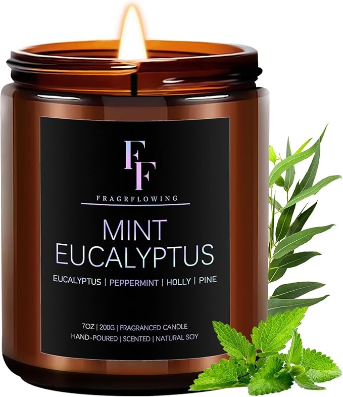 Mint Eucalyptus Candle, Scented Candle for Home Soy Wax Candle, Aromatherapy Candle Gift for Women Men, 50H Burns Long-Lasting, 7oz - Bloomnest