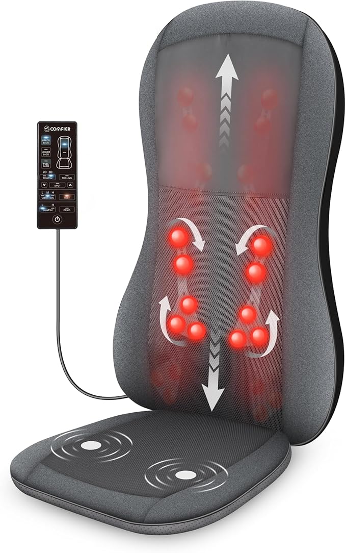 COMFIER Shiatsu Full Back Massager,Massage Chair Pad with Heat,2D/3D Massage Seat Cushion,Chair Massager with 10 Shiatsu Nodes, Rolling Kneading Chair Pads for Lower Back,Gift for Men,Women - Bloomnest