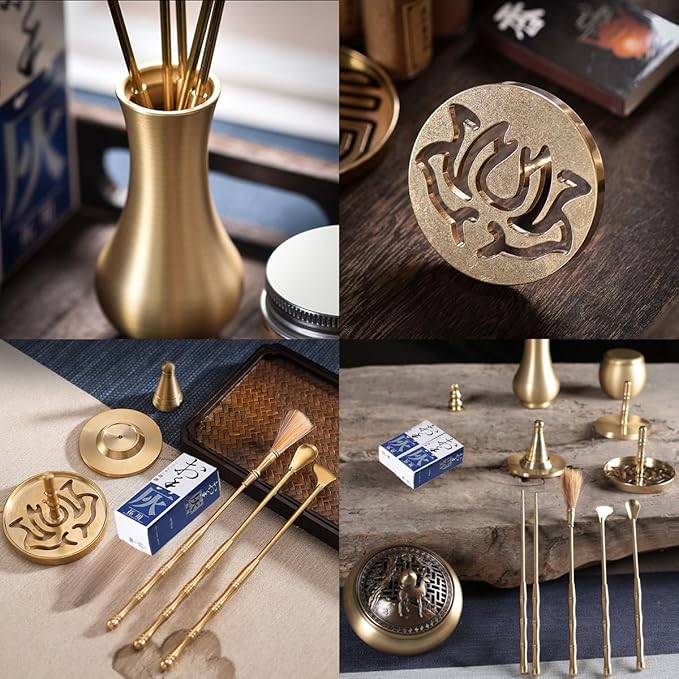 Chinese Incense Burner Kit, Powder Incense Burner,Incense Mold Tool Kit Pure Copper, Home Fragrance Accessory with Incense Mold Tools, Brass Incense Burner for Yoga Meditation - Bloomnest