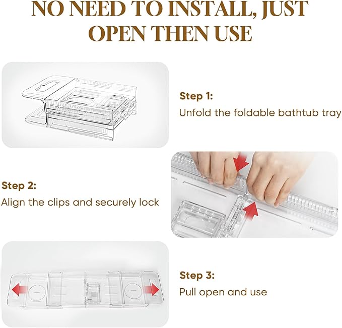 Expandable Clear Acrylic Bathtub Tray Caddy, Foldable Tub Bath Tray with Drain Slots, Slip-Resistant Waterproof Bathroom Shelf Caddy & Home Spa Gift for Women - Bloomnest