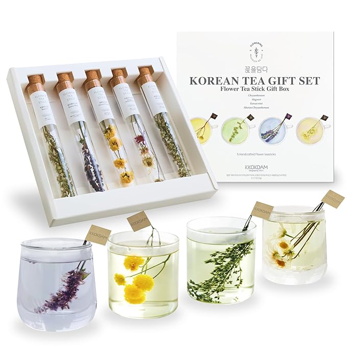 KKOKDAM Fancy Korean Tea Gift Set – Premium Flower Tea Stick Variety Pack - 5 Loose Leaf Blooming Flower Teas - Bloomnest