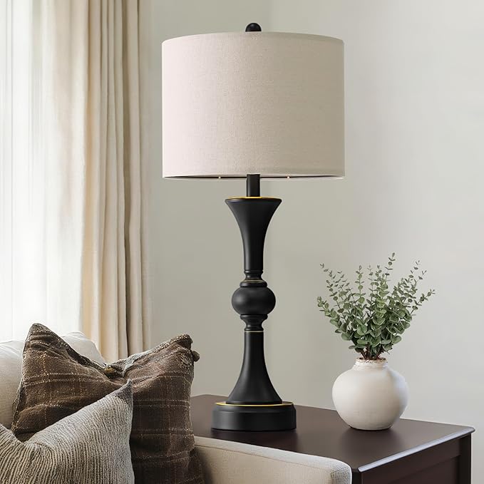 Oneach 28" Modern Table Lamps Set of 2 for Living Room, Bedside Lamps with USB Ports, Black Nightstand Lamps Set for Bedroom Farmhouse Lamp End Table Lamps (Bulbs not Included) - Bloomnest