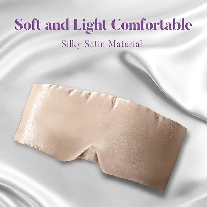Satin Sleep Mask - Updated Design Light Blocking Eye Mask for Men and Women, Soft and Comfortable Night Sleeping Mask, Eye Cover for Travel/Sleeping (Camel) - Bloomnest