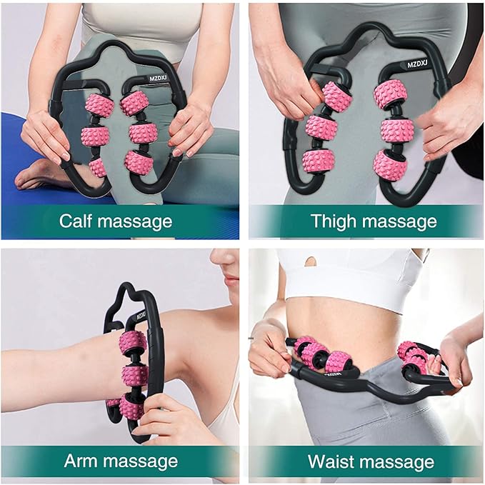 Cellulite Massage Tool Muscle Roller - Deep Fascia Massager & Dimpled Skin Remover for Legs, Thighs & Buttocks - Anti-Cellulite Roller, Smooth Skin, Pain Reliefs (Black Pink -6Wheel) - Bloomnest