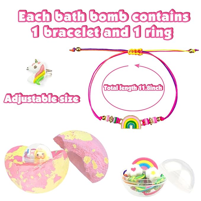 Bath Bombs for Kids with Surprise Inside 6 Large Organic Bubble Kids Bath Bomb with Bracelets and Rings Toys Safe and Natural bathbombs Easter Gifts for 4 5 6 7 8 9 Years Old Girls Birthday Christmas - Bloomnest