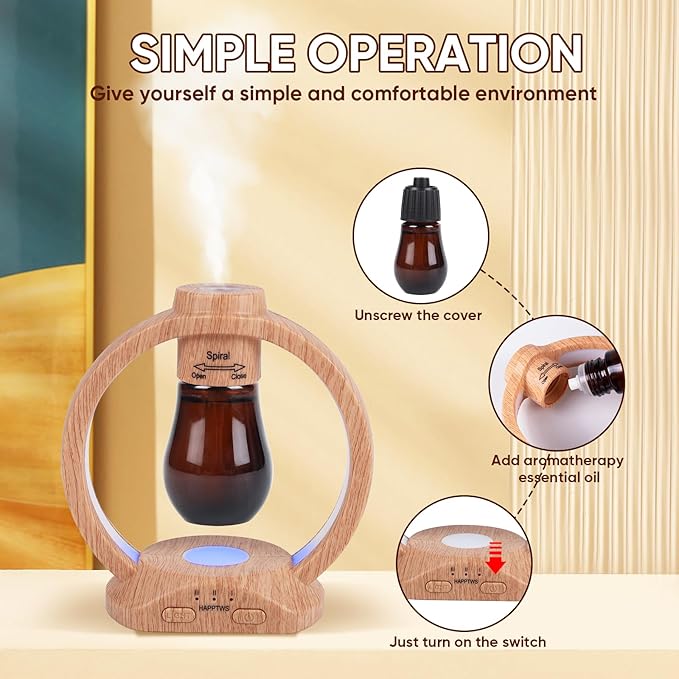 HAPPTWS Essential Oil Diffuser Set- Diffuser 3 Timer Settings Battery Powered Cordless Setup 7 Color LED Lights for Bedroom Yoga Room Pet Room HAPPTWS