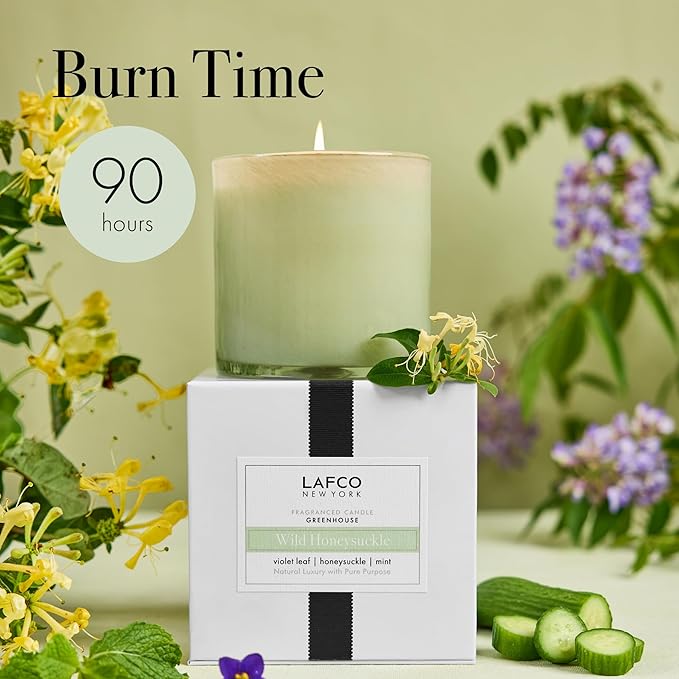LAFCO New York Signature Candle, Wild Honeysuckle - 15.5 oz - 90-Hour Burn Time - Reusable, Hand Blown Glass Vessel - Made in The USA - Bloomnest