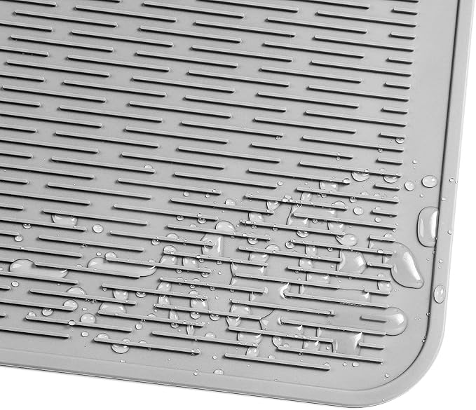 Silicone Dish Drying Mat for Multiple Usage,Easy clean,Eco-friendly,Heat-resistant Silicone Mat for Kitchen Counter or Sink,Refrigerator or Drawer Liner Grey 2XL 24 inches x 18 inches - Bloomnest