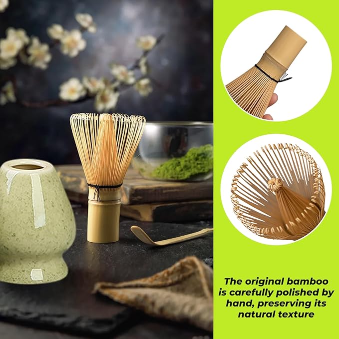 6 Pcs Matcha Whisk Set,Matcha Kit for Ceremony,Matcha Tea Set for Making Breakfast/Latte,Matcha Whisk Set with Ceramic Bowl with Spout,Whisk and Holder,Gift for Matcha Lover - Bloomnest
